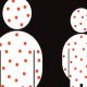 Illustration-of-two-white-silhouettes-with-red-dots-representing-measles-on-a-black-background